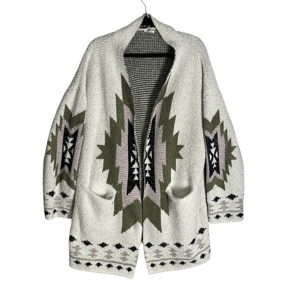 Unicorn Tribe Sz L Long Open Plush Aztek Cardigan Sweater Southwestern Cozy Soft - Picture 1 of 12